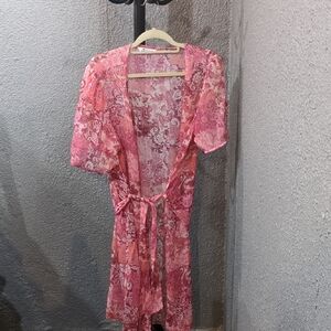 Cupshe Floral Pink Sheer Bathing Suit Cover
